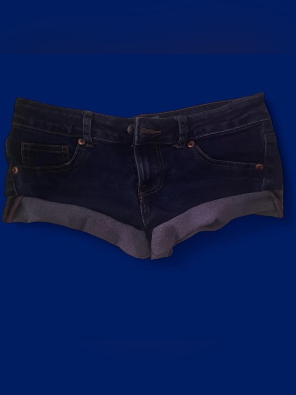 Dark wash denim low rise shorts